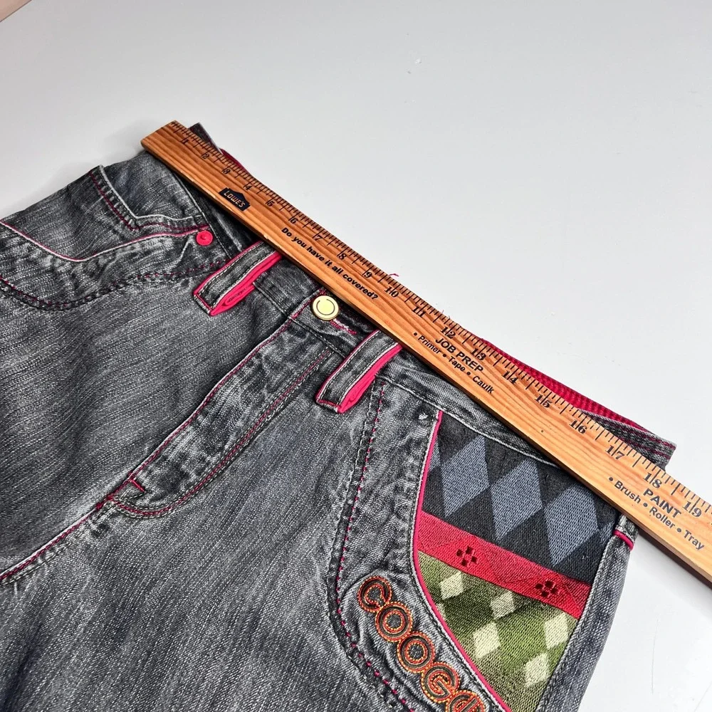 Coogi Jeans‎ Mens 36x34 Black Faded Denim Embroidered Patchwork Straight Leg Y2K
